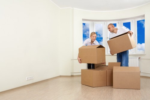 Packed moving boxes ready for house removals in Saintpancras